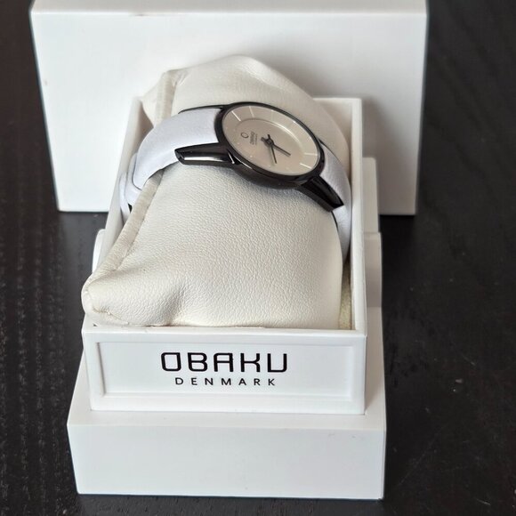 Obaku Denmark Women's Watch White Leather Minimalist Quartz Analog black/white - Picture 2 of 11